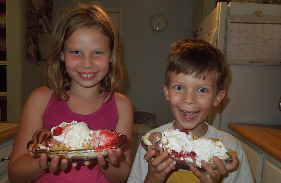 two happy banana split kids