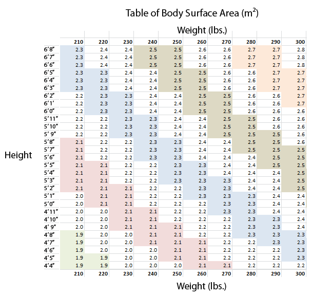 Body Surface Area Chart